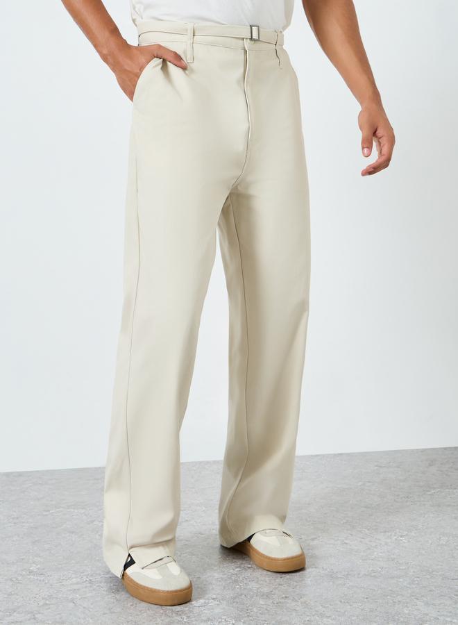 Styli Men Beige Wide Leg Trousers - Image 1
